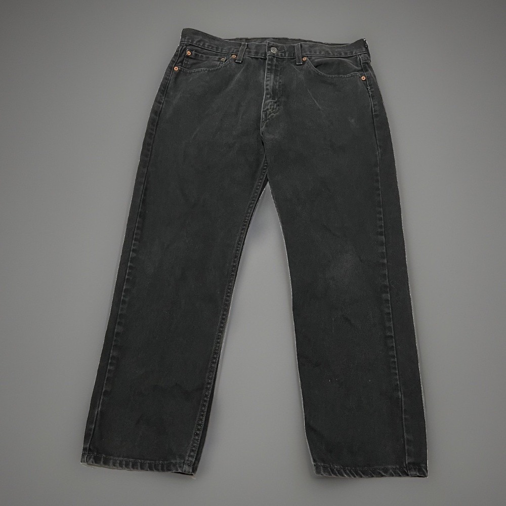 Levis 505 Mens Black Wash Denim Straight Leg Jeans 36x28 Grunge Skater Casual